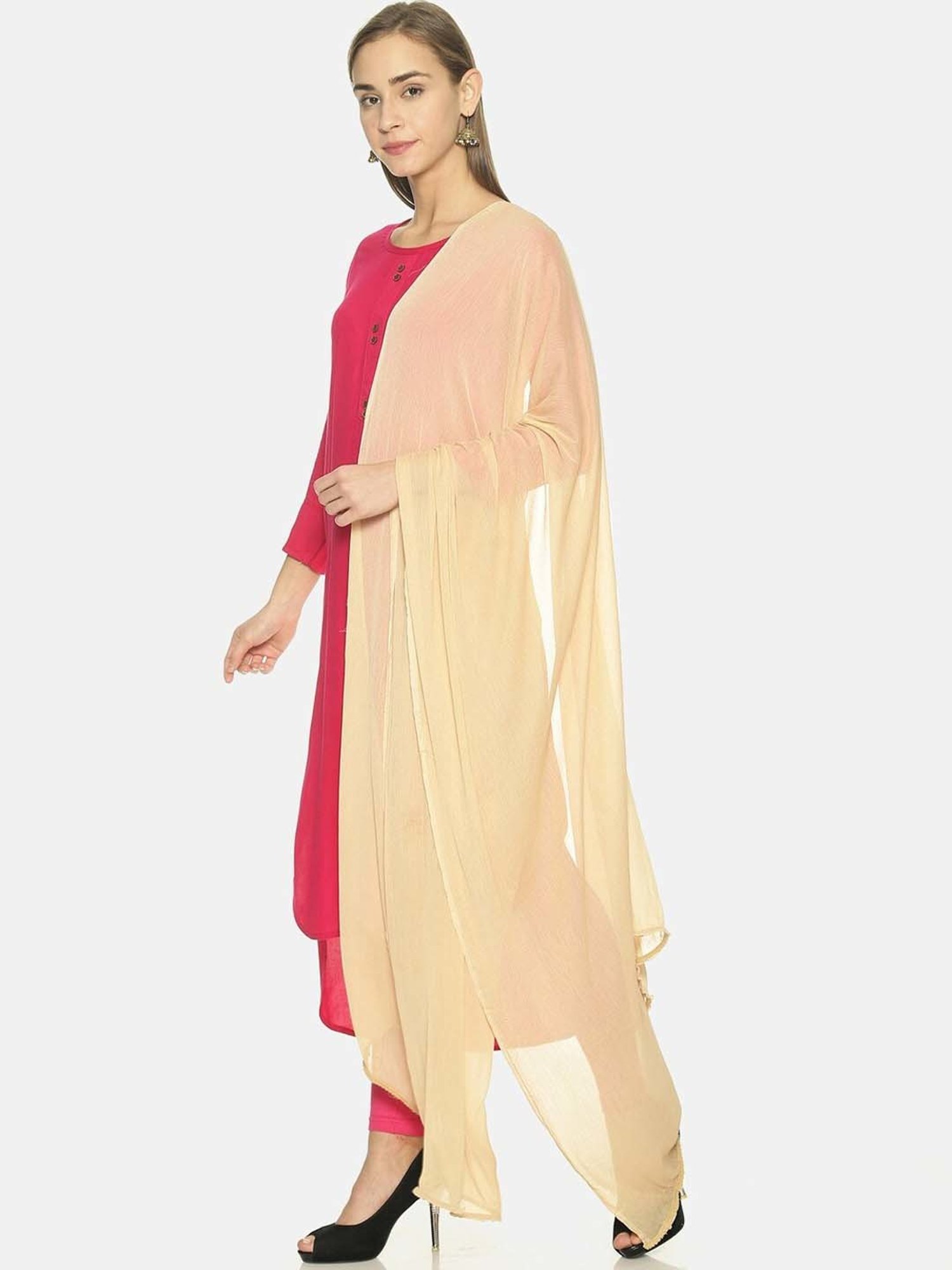 TWIN BIRDS Maroon & Beige Plain Dupatta - Pack Of 2