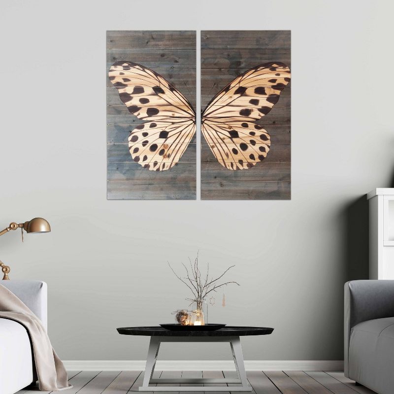 29" x 29" Butterfly Diptych Print on Planked Wood Wall Sign Panel Blue - Gallery 57