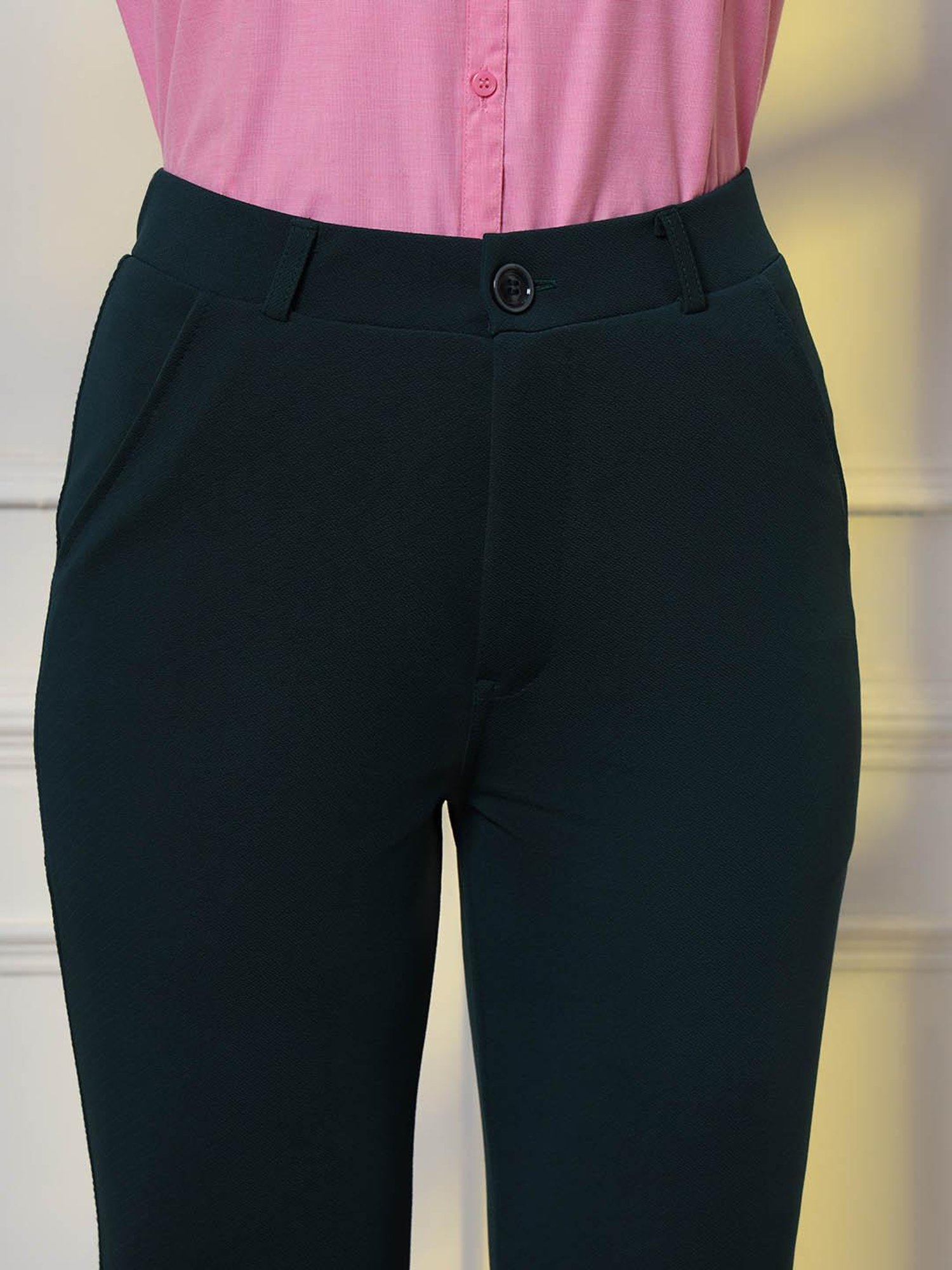 FITHUB Green Regular Fit High Rise Trousers