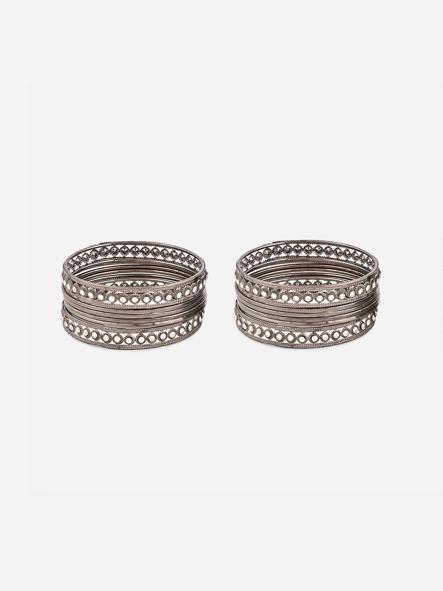 Fida Oxidized Silver-Plated Bangle Set of 12 - 2.8