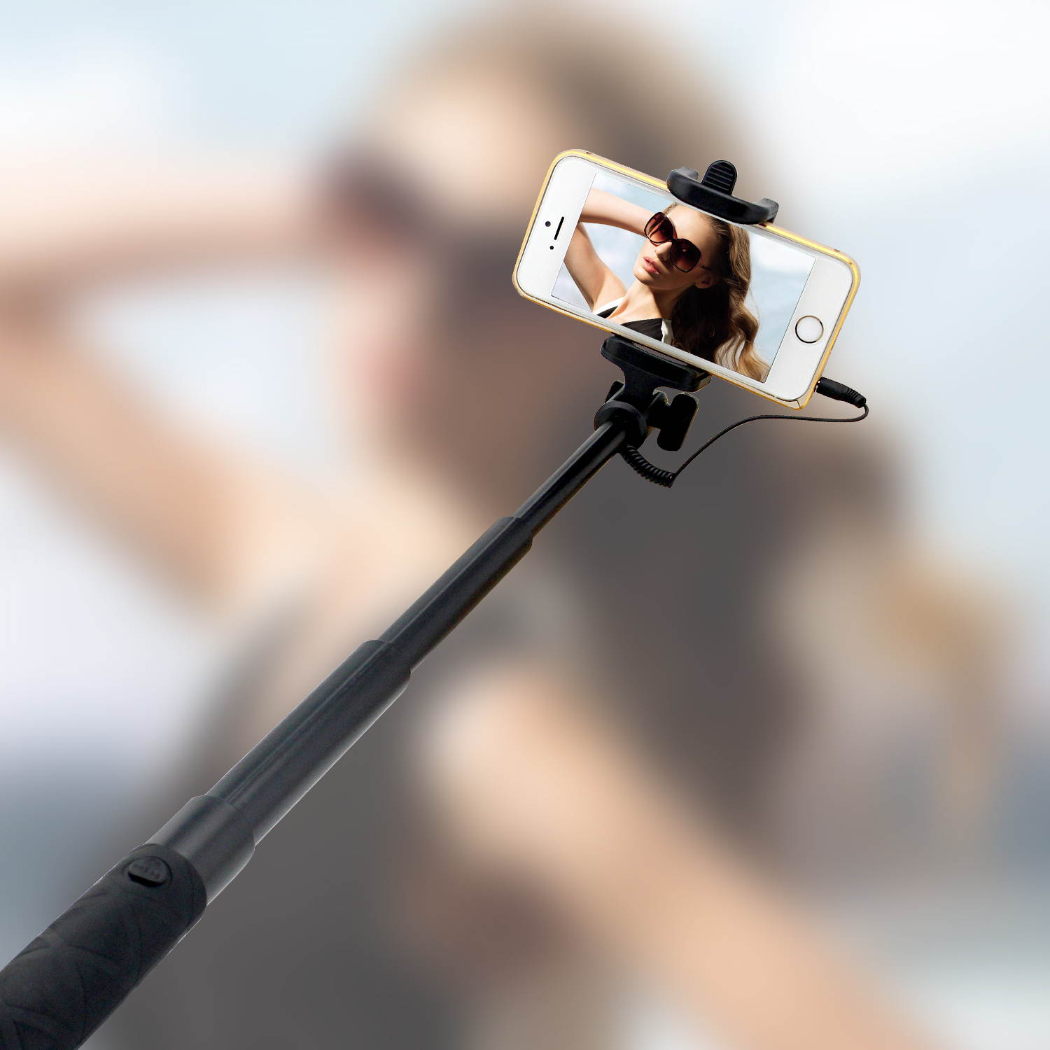 Luxury Extendable Folding Wired Selfie Stick Monopod For Samsung Galaxy S5 Note3 iphone 6 5S(Black)