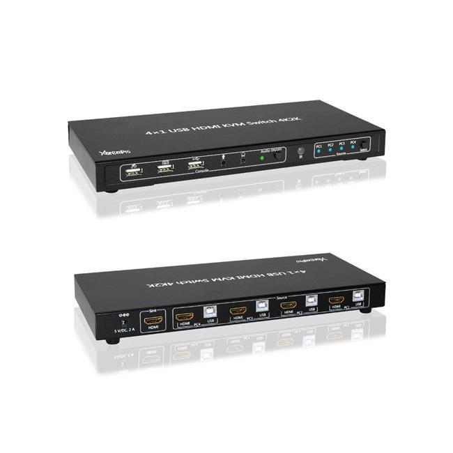 XtremPro 4x1 KVM HDMI Port 1.4 & USB Type B w/2 Channels Switch w/USB Type A 2.0 Keyboard, Mouse, Console, Audio & Microphone Port for Window, Mac, Linux, Game consoles, DVD etc- Black (61077)