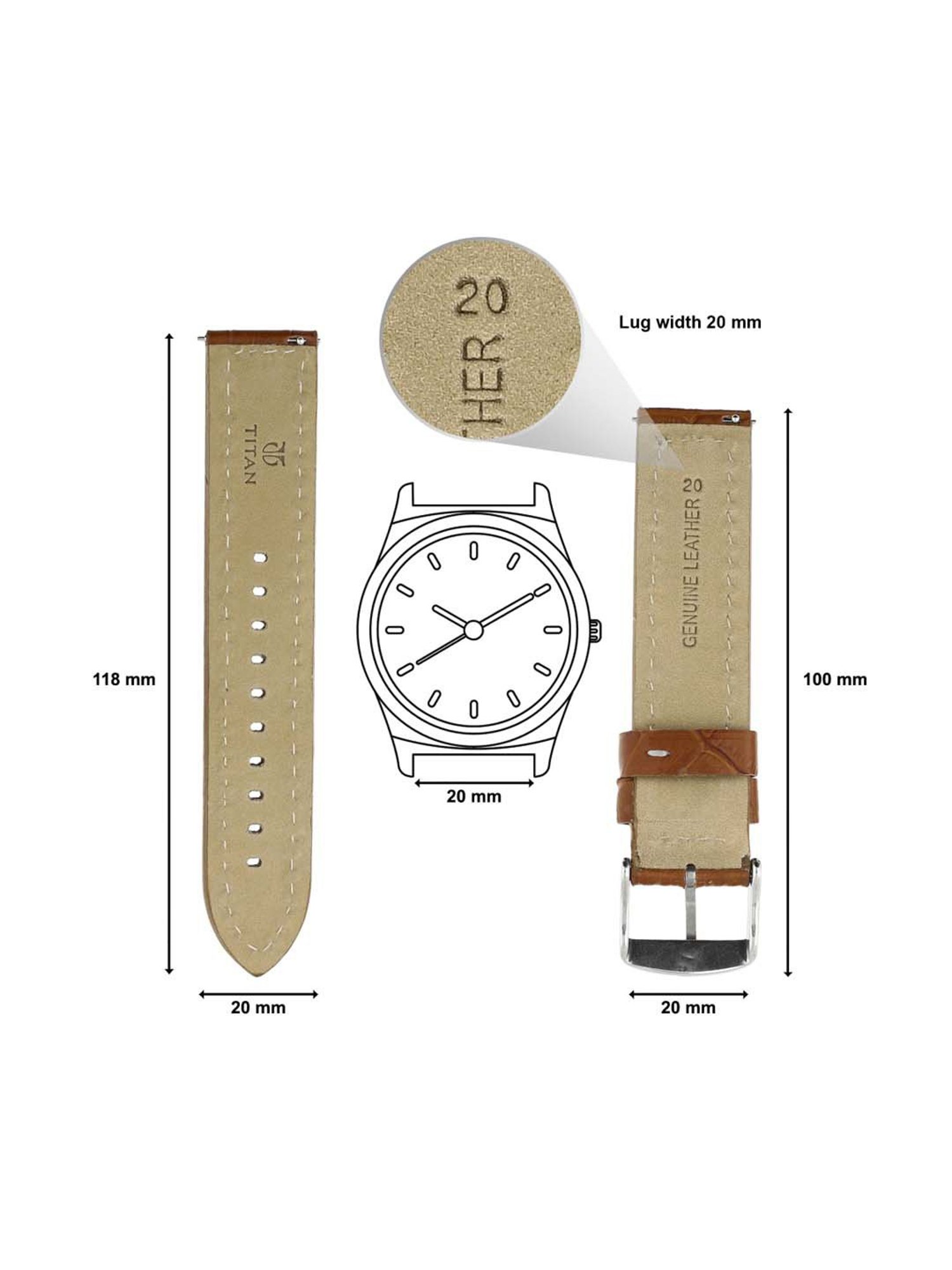 Titan 24 mm Tan Genuine Leather Strap for Men