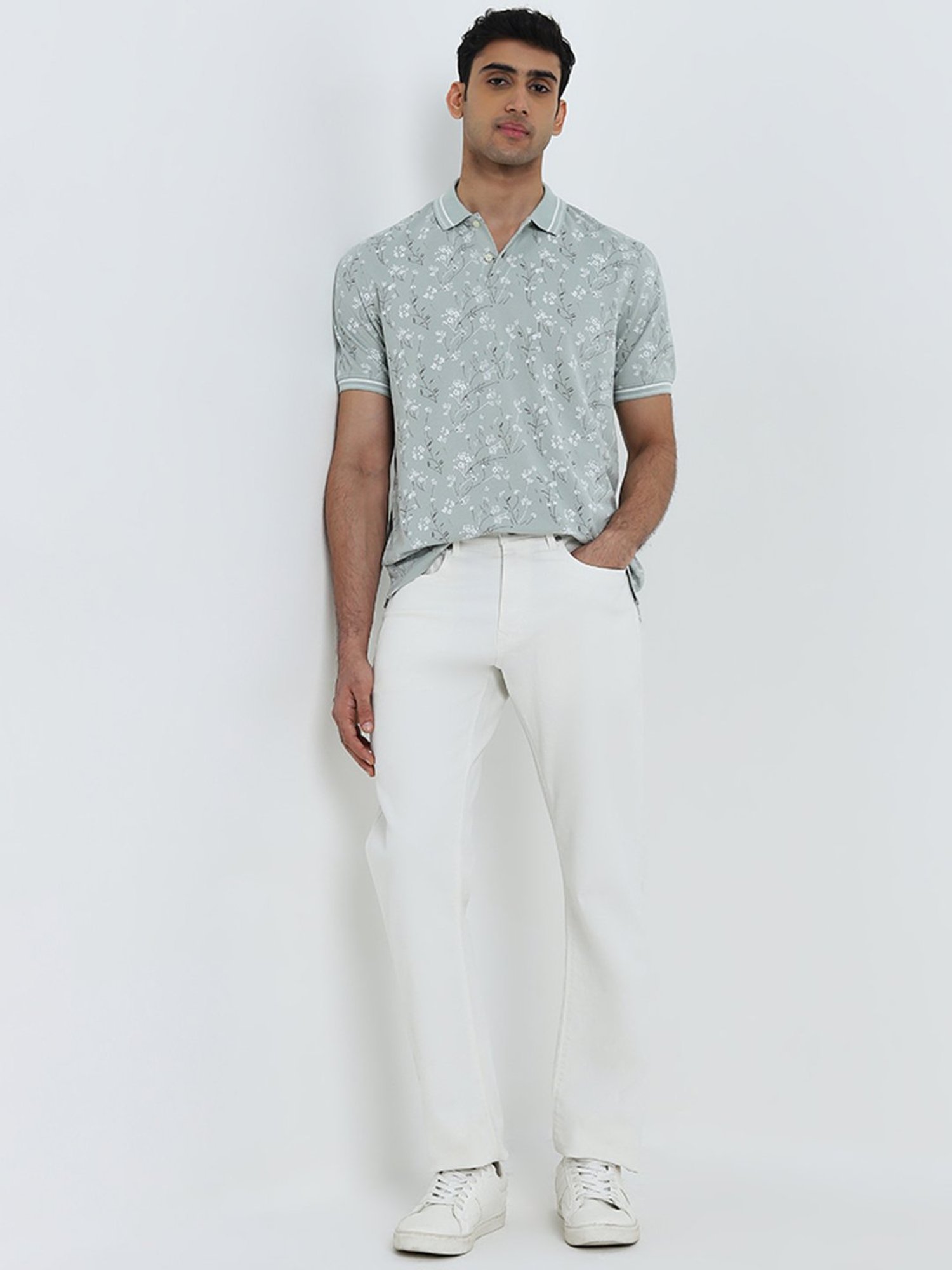 WES Casuals by Westside Sage Floral Printed Relaxed-Fit Polo T-Shirt