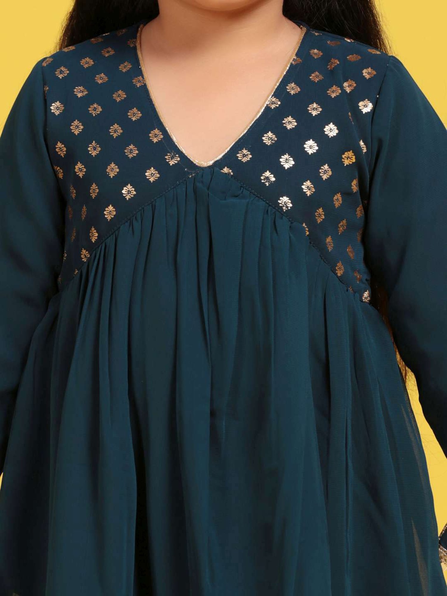 AJ Dezines Kids Teal Blue Printed Kurta Set