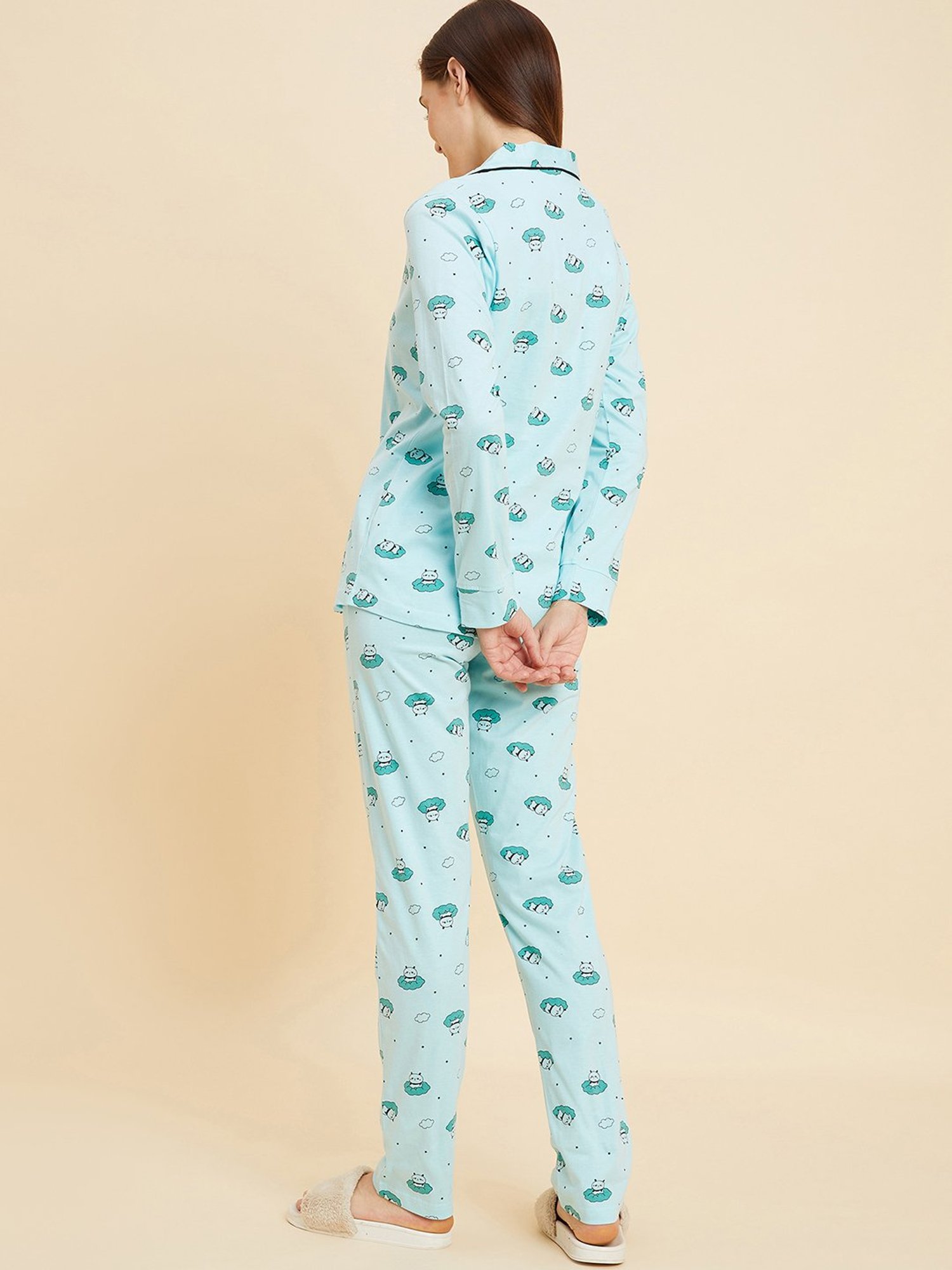 Sweet Dreams Mint Green Cotton Graphic Print Shirt Pyjama Set