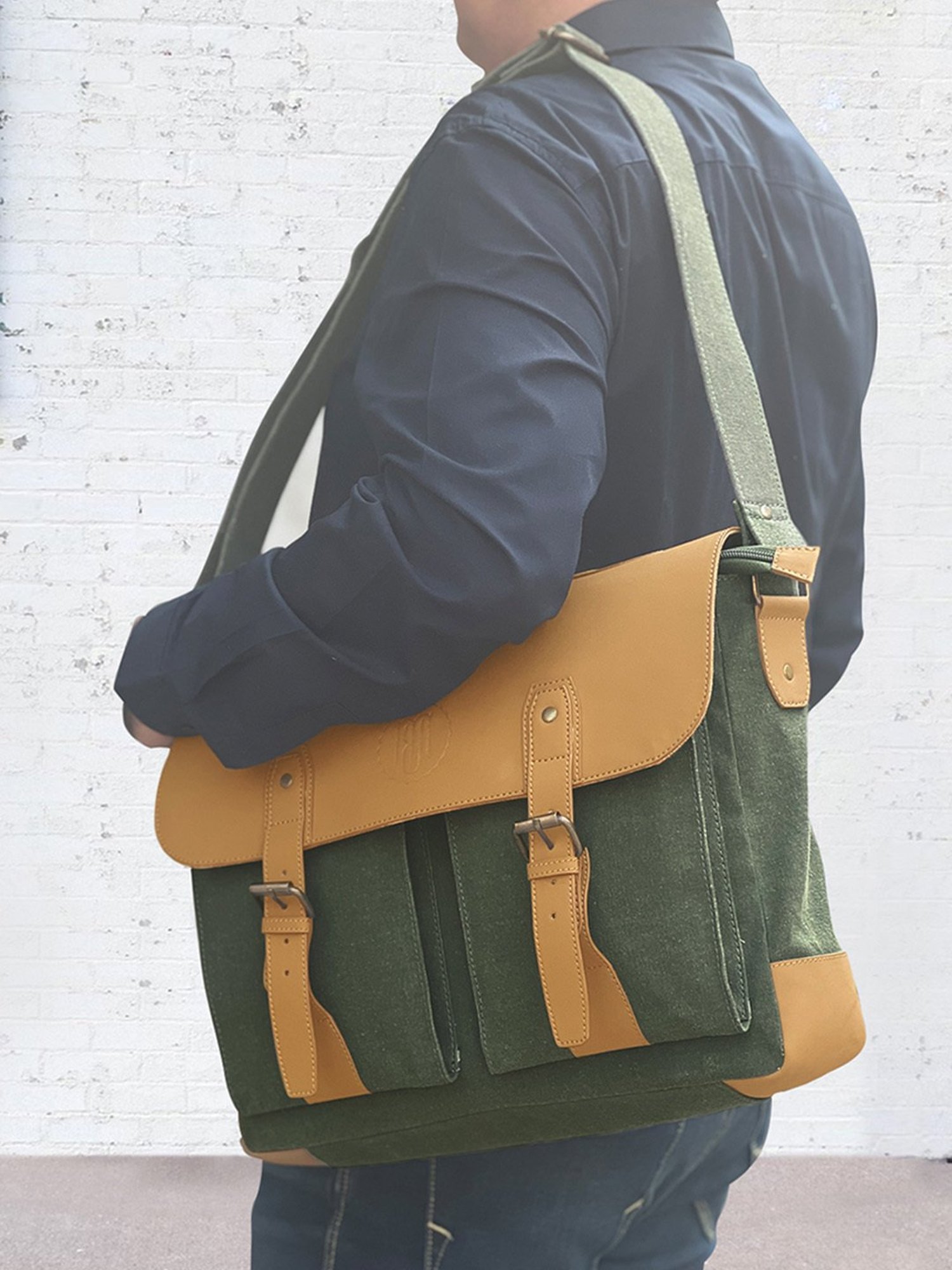 Mona B Green Moss Large Messenger Bag