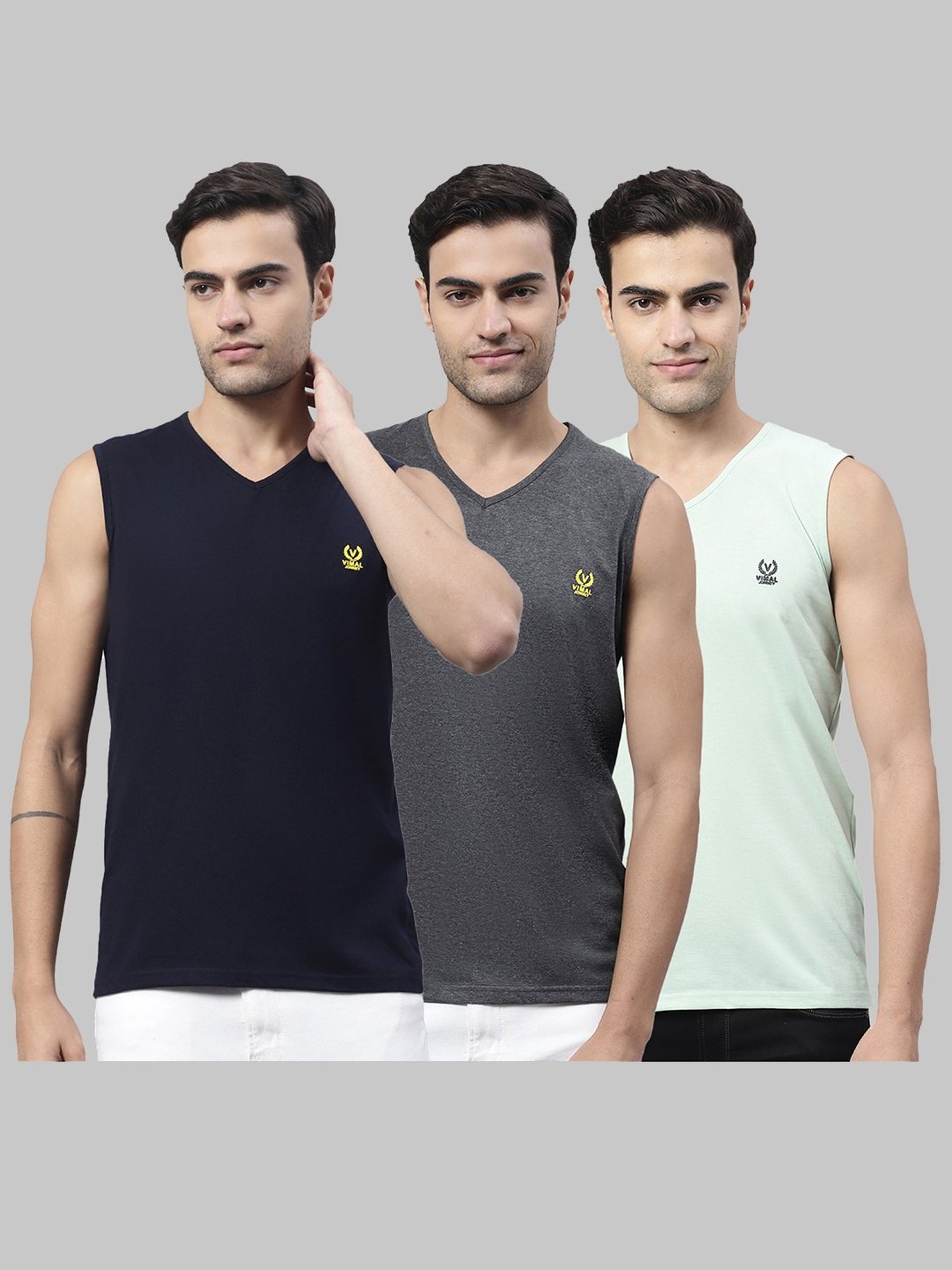 Vimal Jonney Multicolor Regular Fit Sleeveless Lounge T-Shirt - Pack of 3