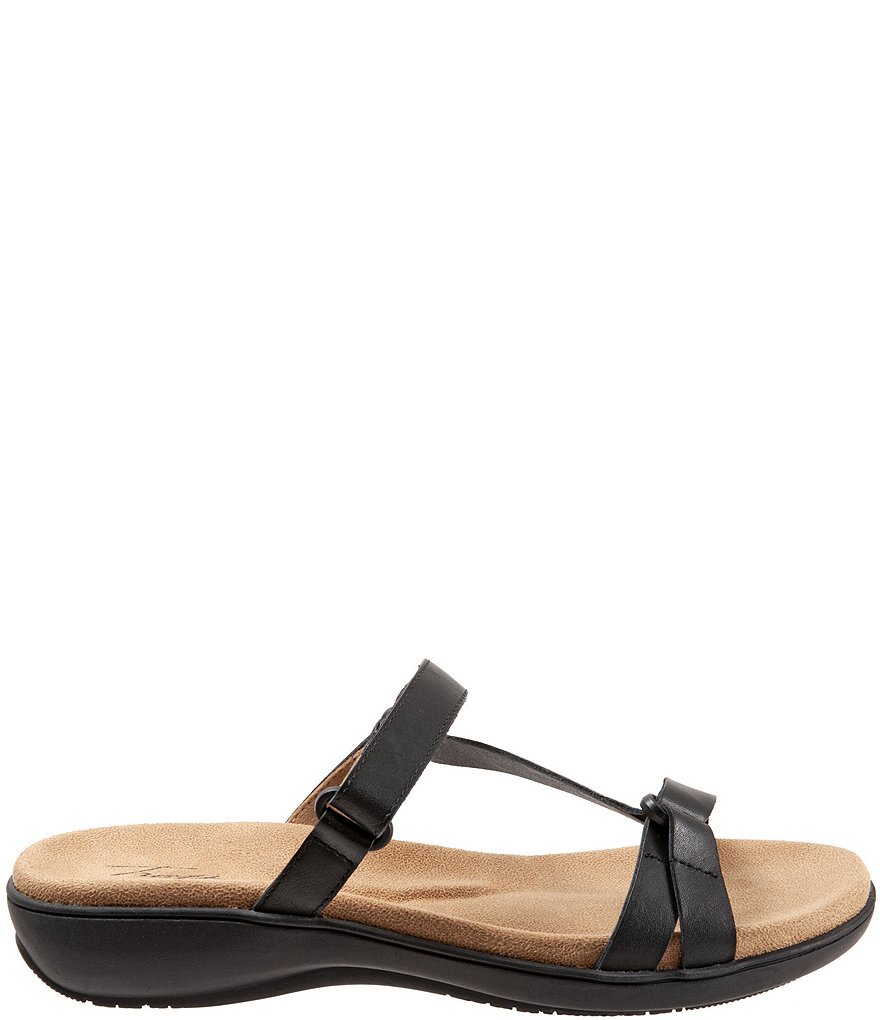 Trotters Raja Leather Adjustable Hook and Loop Slide Footbed Sandals