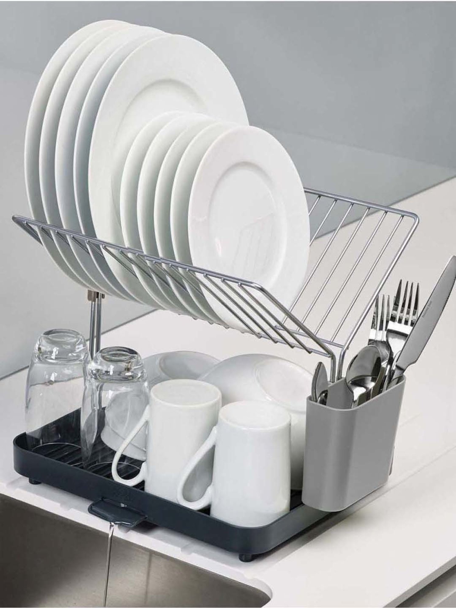 Joseph Joseph Grey Polypropylene Dish Rack And Drain Board With Cutlery Organizer Dish Drainer