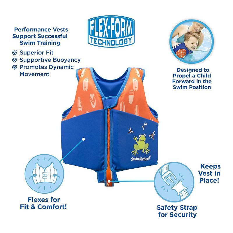 SwimSchool Medium/Large UPF 50 Flex Foam Flotation Pool Lake Swim Trainer Life Jacket Vest, Blue/Orange