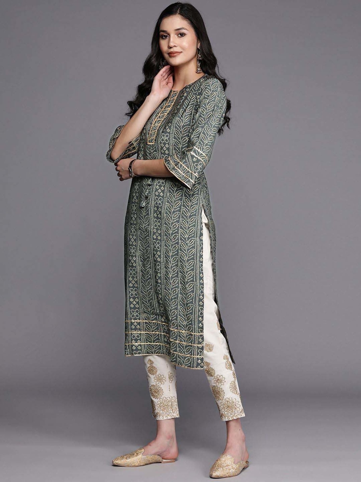 Libas Grey Printed Straight Kurta