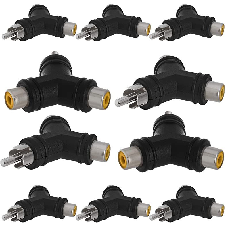 2 RCA Female Jack to 1 RCA Male Plug Split Adapter Y Type Coupler Connector RCA Audio Video 10 Pack