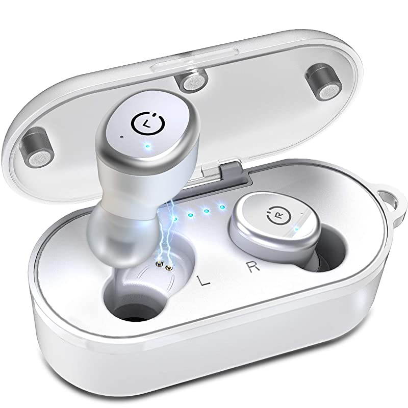 T10 Bluetooth 50 Wireless Earbuds with Wireless Charging Case IPX8 Waterproof TWS Stereo Headphones inEar Builtin Mic Headset Premium Sound with Deep Bass for Sport White
