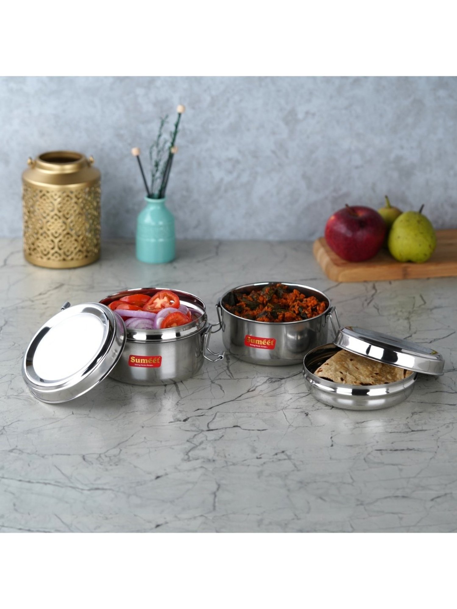 Sumeet S.S. Meal Pack Lunch Box/Tiffin Locking Clip, Set of 2Pc, 300ML each, 11.5cm Dia,