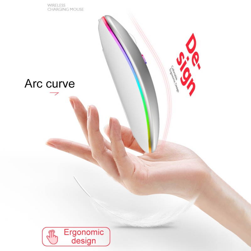 LED Wireless Mouse Slim Rechargeable Wireless Silent Mouse, 2.4G Portable USB Optical Wireless Computer Mice with USB Receiver and Type C Adapter