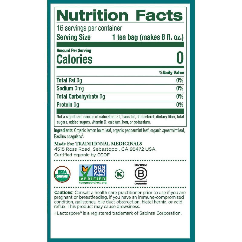 Traditional Medicinals Peppermint Delight Probiotic Tea Bags - 16ct