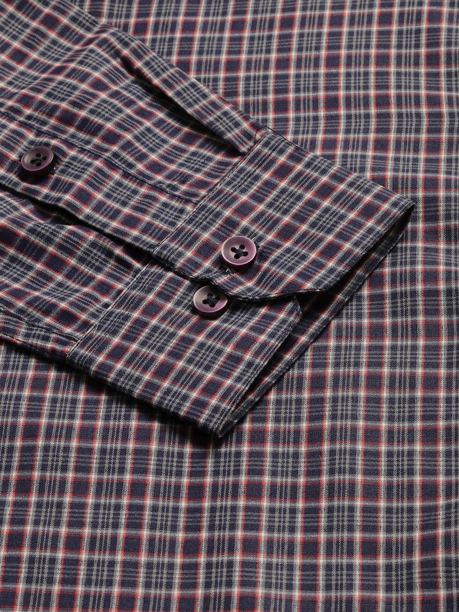 Sojanya Navy Cotton Regular Fit Checks Shirt