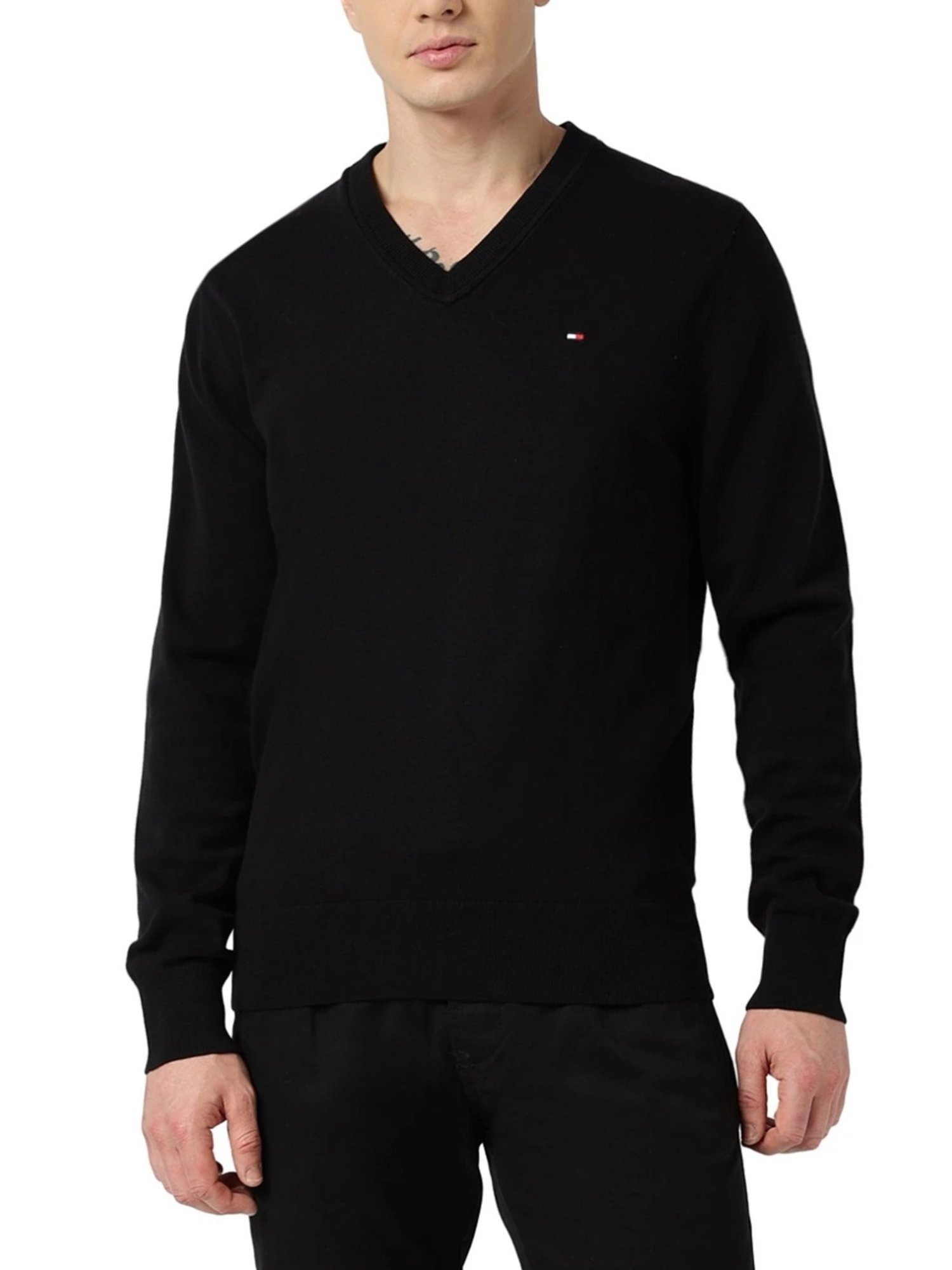 Tommy Hilfiger Black Cotton Regular Fit Sweater