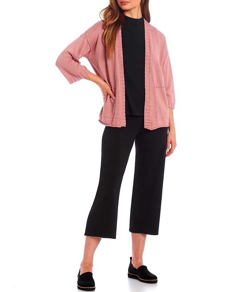 Eileen Fisher Organic Linen Cotton 3/4 Sleeve Textured Cardigan