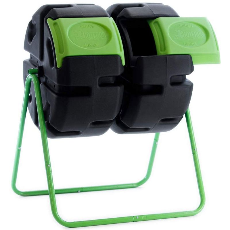 FCMP Outdoor HOTFROG 37 Gallon Plastic Dual Body Rotating Tumbling Composter Bin