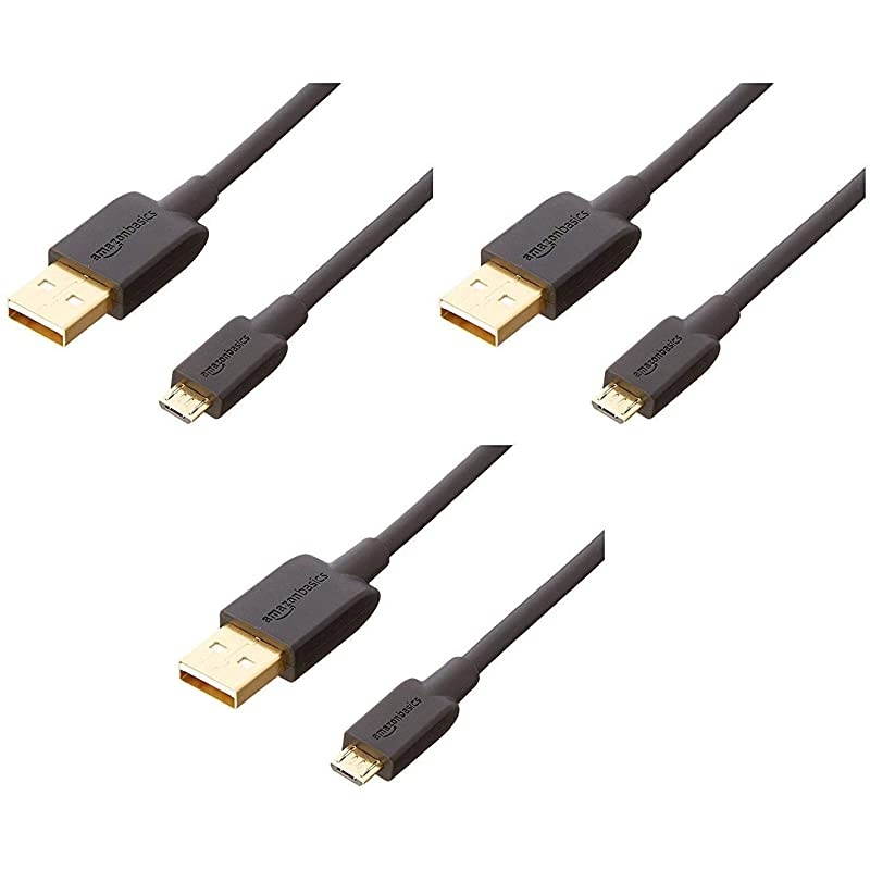 Basics USB 2.0 A-Male to Micro B Charger Cable (3 Pack), 3 feet, Black
