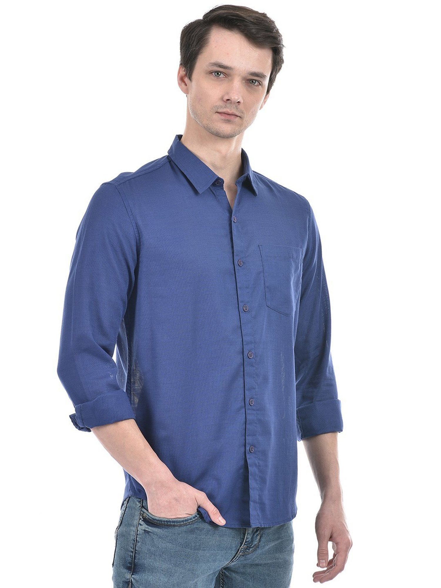 Numero Uno Blue Cotton Slim Fit Shirt