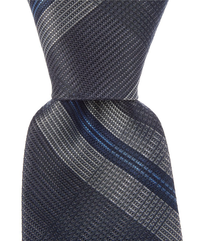 Roundtree & Yorke Big & Tall Carlisle Stripe Traditional 3 3/8#double; Silk Tie