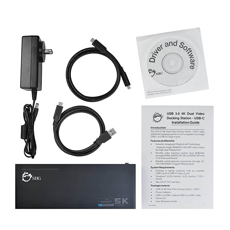 USB Type C 4K Dual Monitor Docking Station - Dual 4K@60HZ or Single 5K@60Hz Video Laptop Dock - Thunderbolt 3 Compatible (2 HDMI, 2 DisplayPort Outputs, Gigabit Ethernet, 6 USB 3.0 Ports)