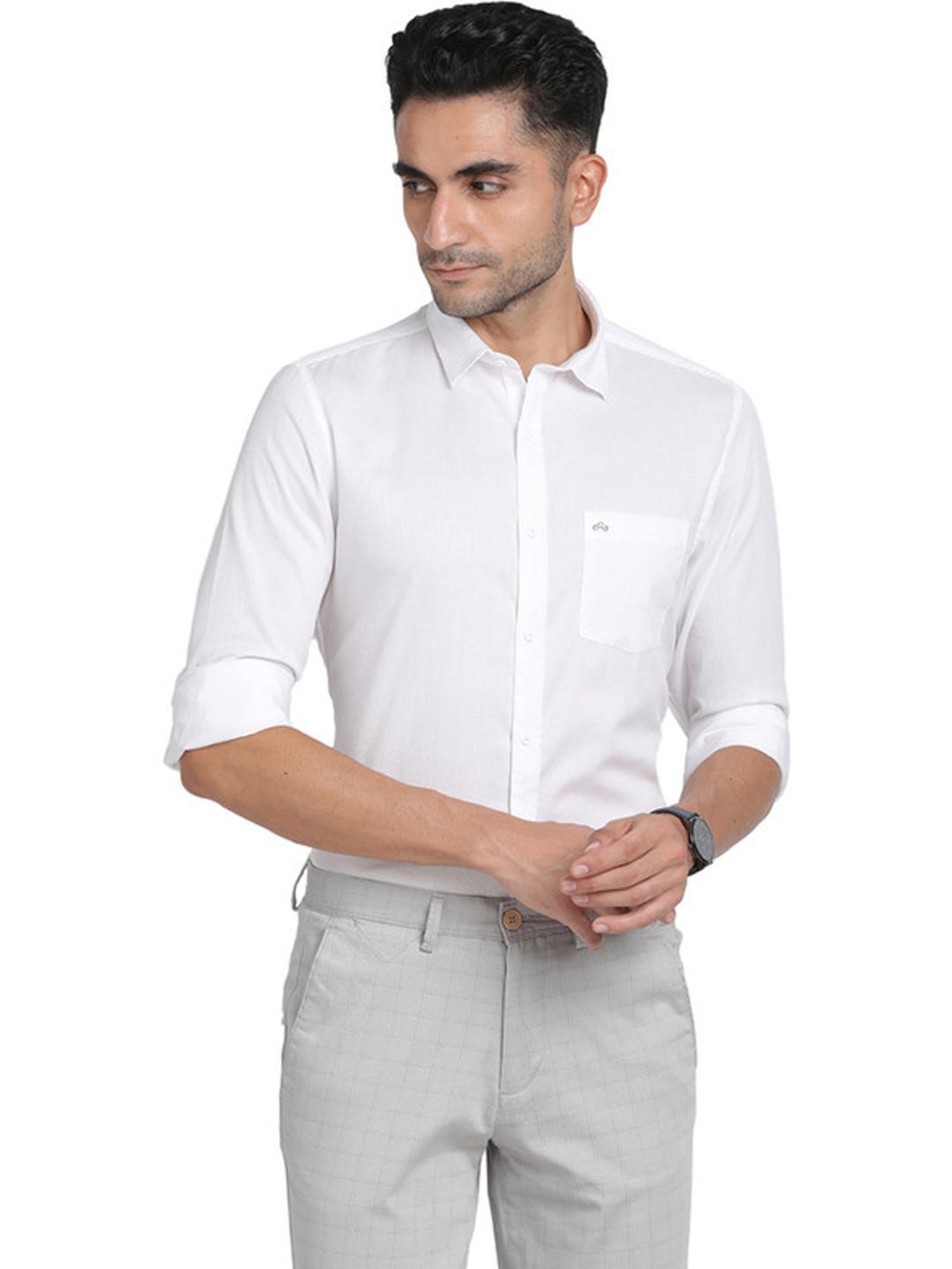 Turtle White Cotton Slim Fit Shirts