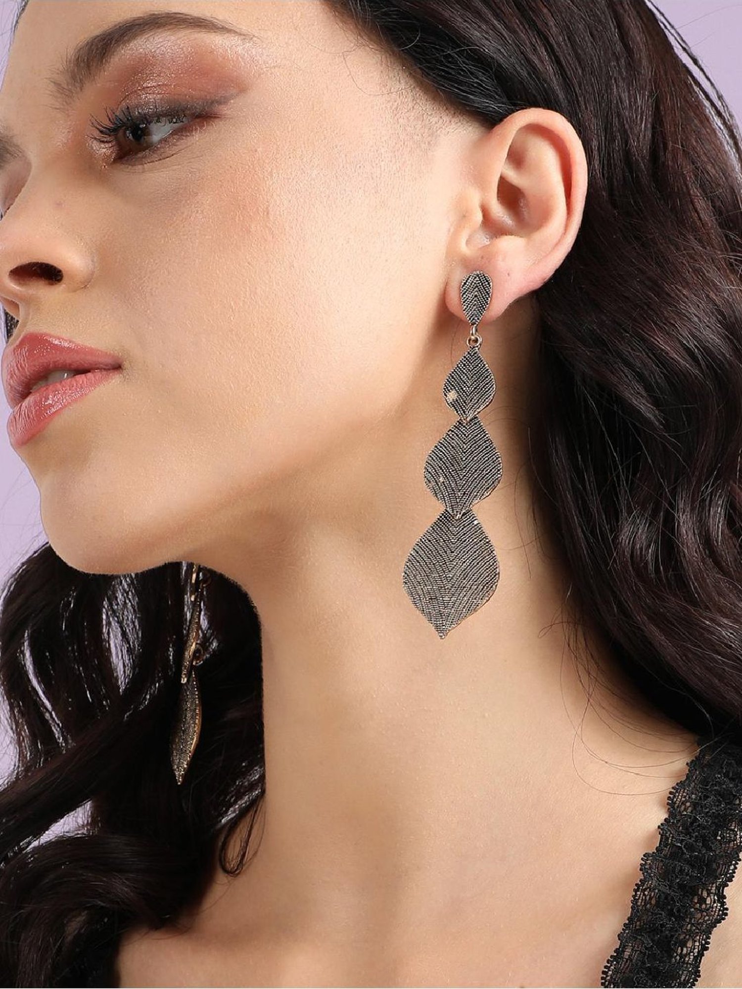 Sohi Women's Intricate Motif Long Drop Earrings  Gold