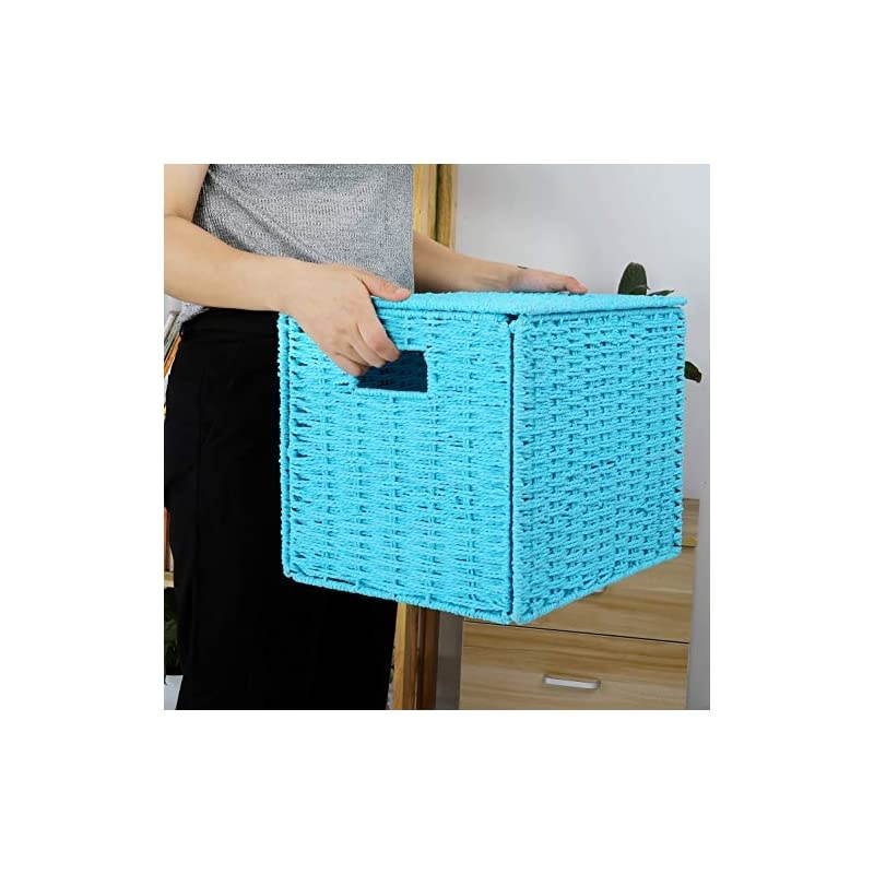 File Storage Organizer, Letter Size Hanging File Box Organizers with Lid&pound;&not;Decorative Seagrass Filing & Storage Office Box | Letter Size (Blue)