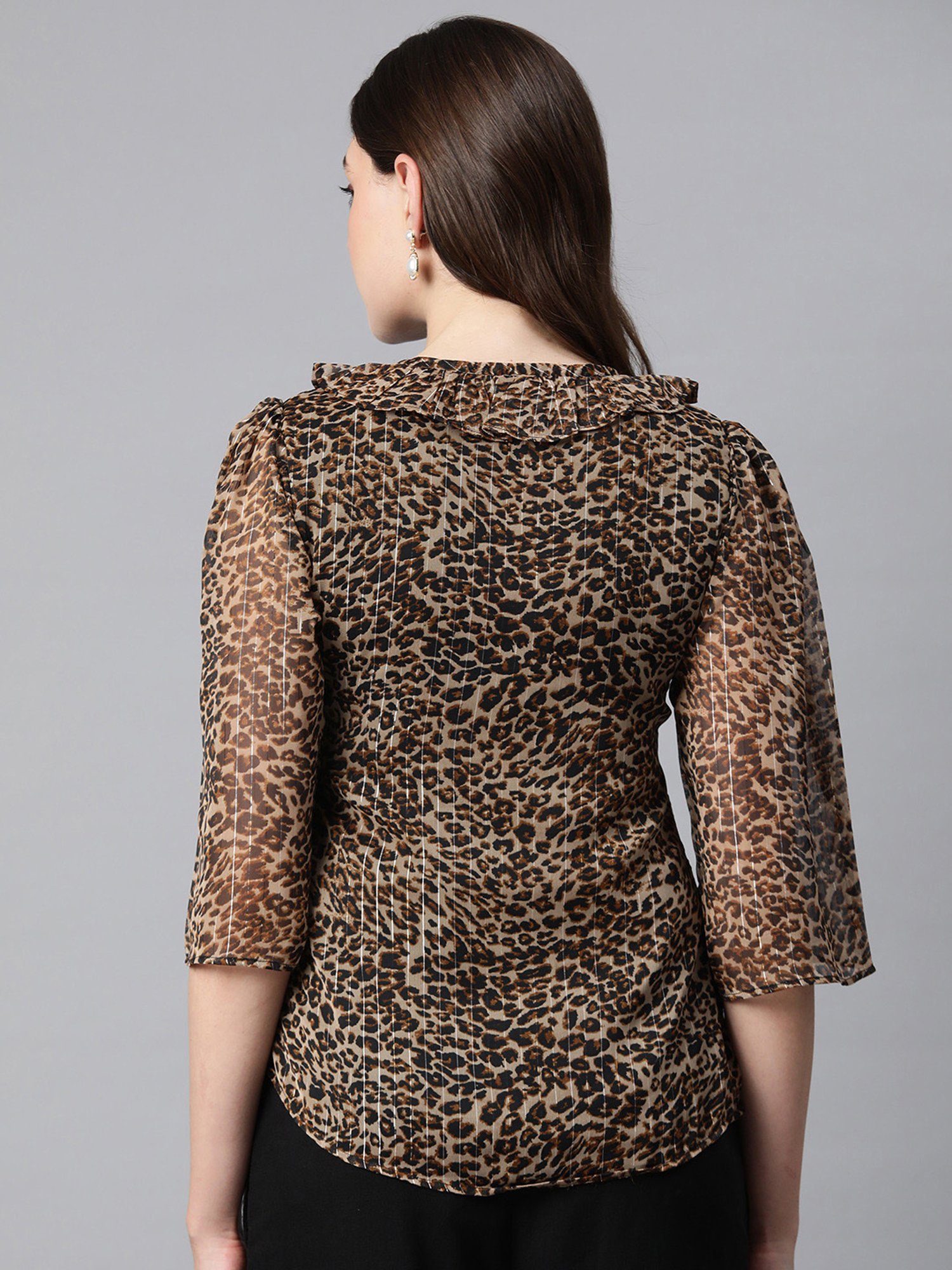 Cottinfab Brown & Black Animal Print Top