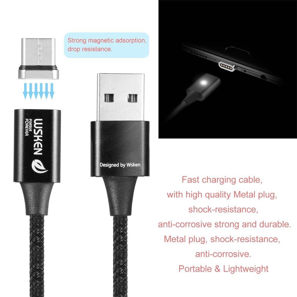WSKEN Lite Black Data Line Metal Magnetic Cable Quick Charge Powerline Type C