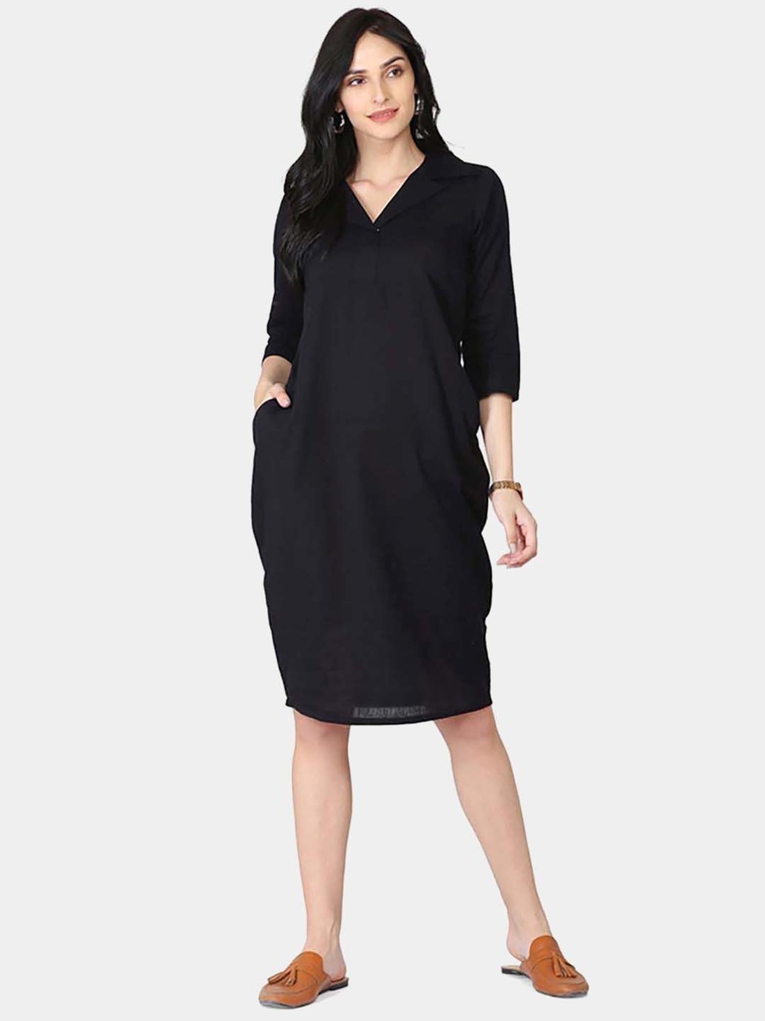 Abhishti Black Cotton A-Line Dress