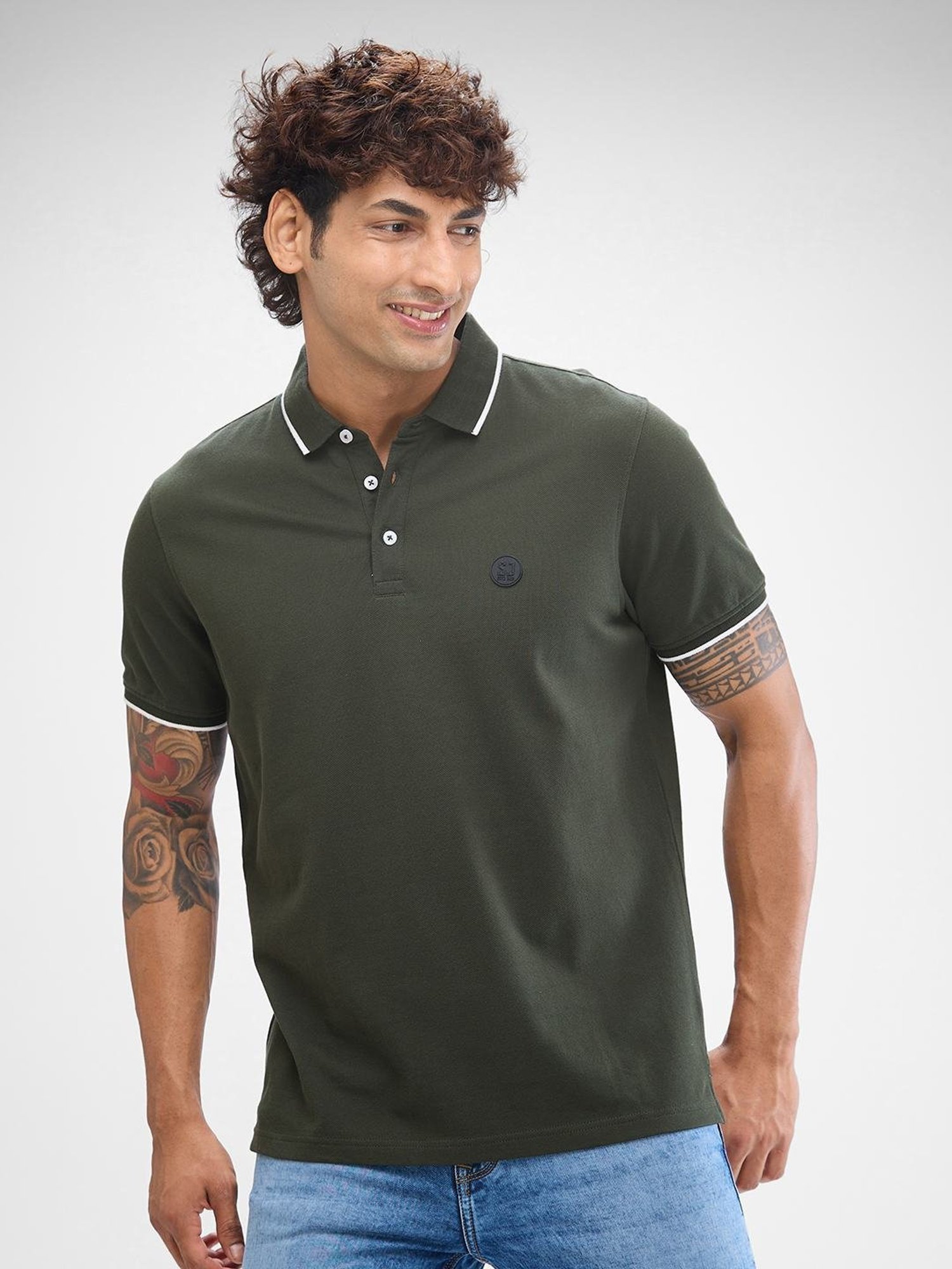Spykar Green Slim Fit Polo T-Shirt