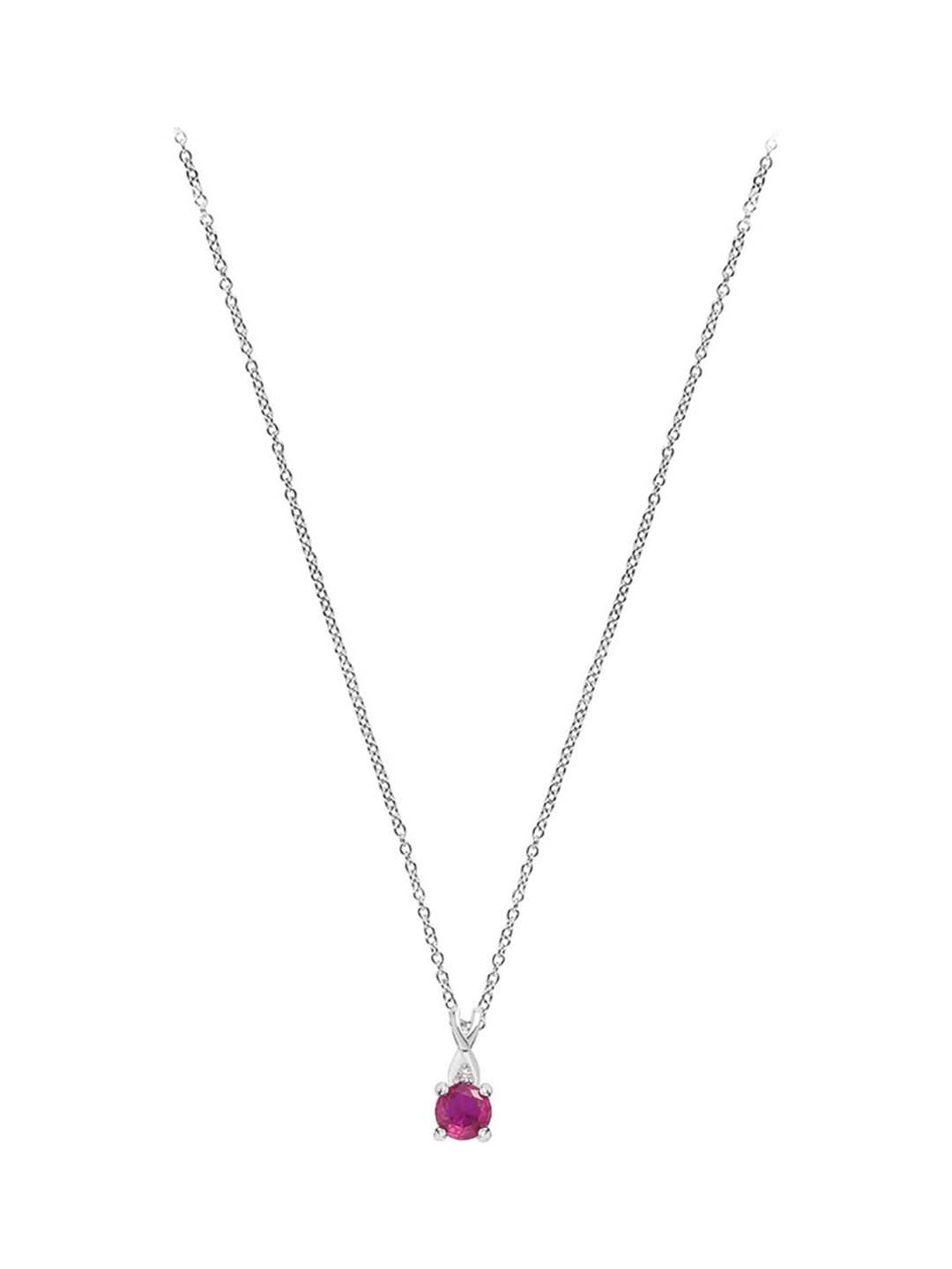 Ornate Jewels 925 Silver Red Ruby and American Diamond Solitaire Pendant with 18-inch Chain