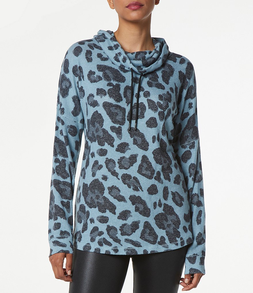 Marc New York Performance Animal Print Soft Hacci Cowl Neck Long Sleeve Tunic