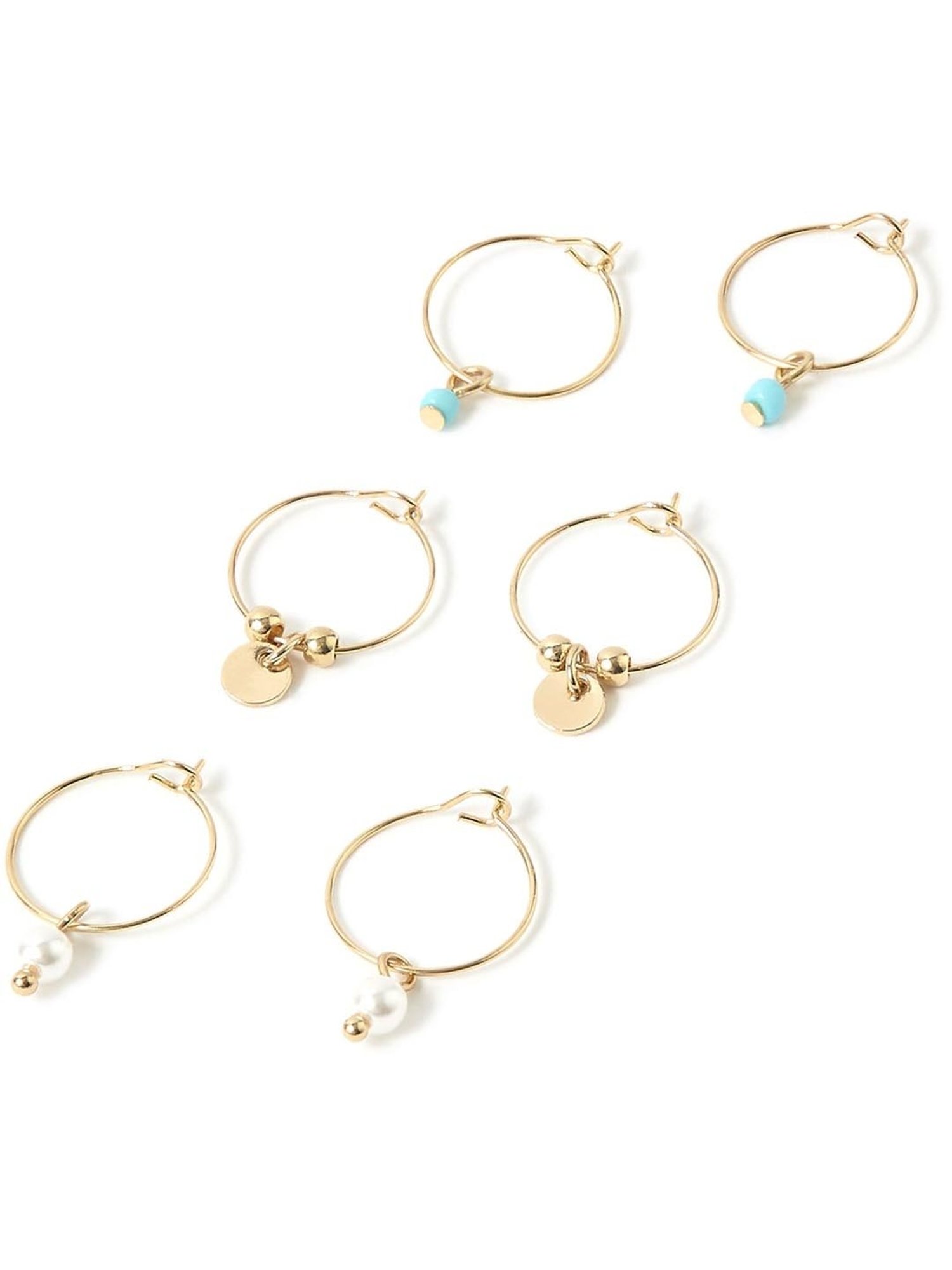 Accessorize London Turquoise & Golden Hoop Earrings (Set of 3)
