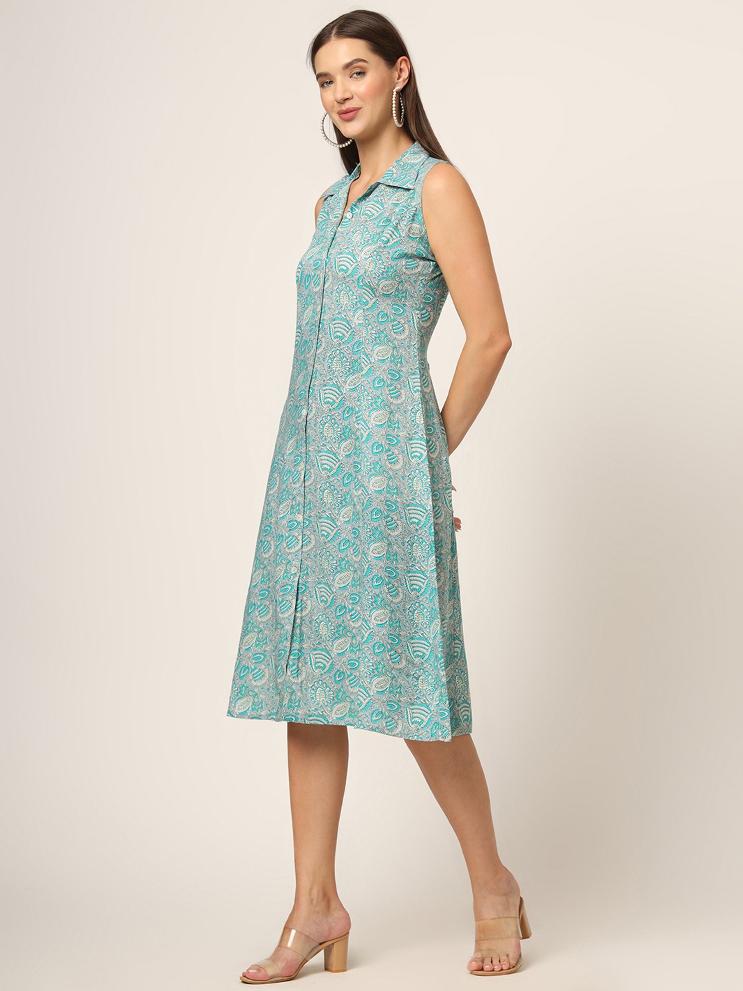 Divena Sky Blue Printed Ethnic Dress