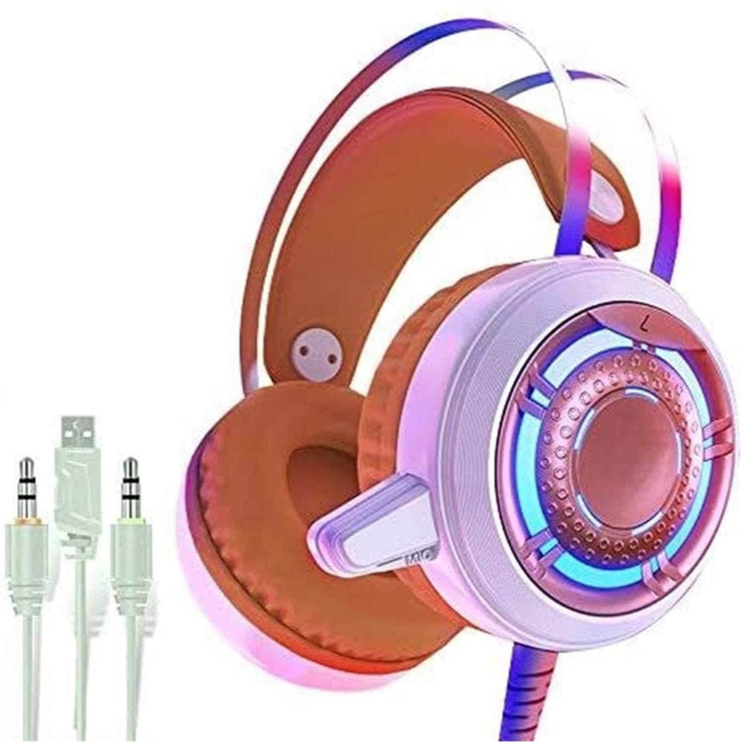 HKJZ SFLRW Gaming Headset with LED Light Stereo Gaming Headphones with Soft Memory Earmuffs & Noise Canceling Mic for Video Game, PC Games