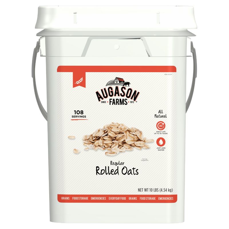 Augason Farms Regular Rolled Oats Emergency Food - 10lb Pail