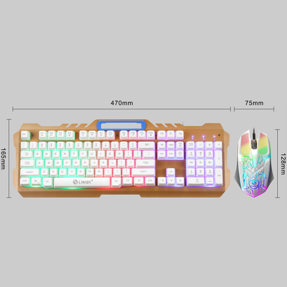 FRCOLOR Gaming Keyboard Mouse Set Rianbow Backlit Mechanical Keyboard With RGB LED - White