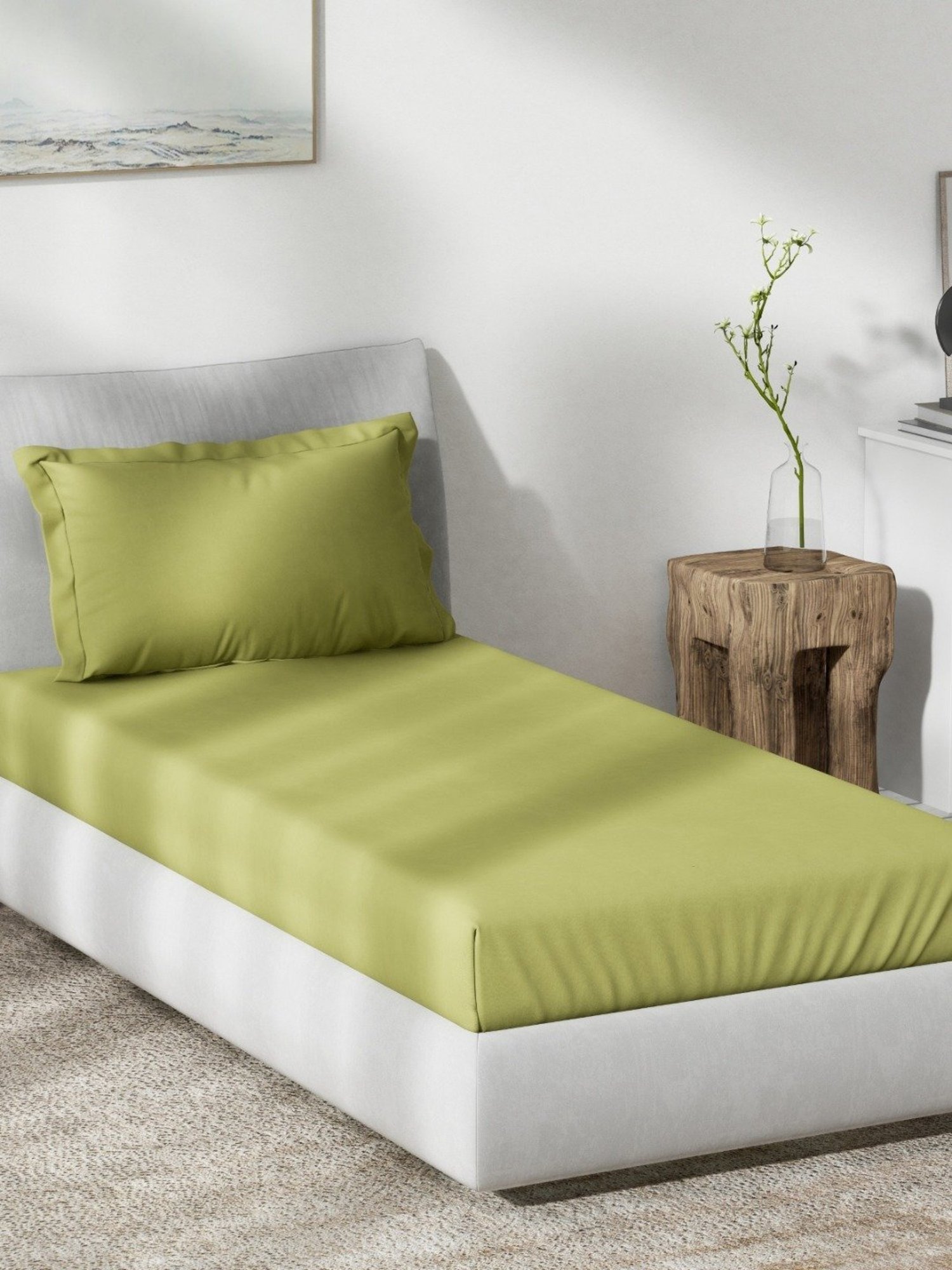 DDecor Solid Green 180 TC Cotton Single Bed Sheet With 1 Pillow Cover