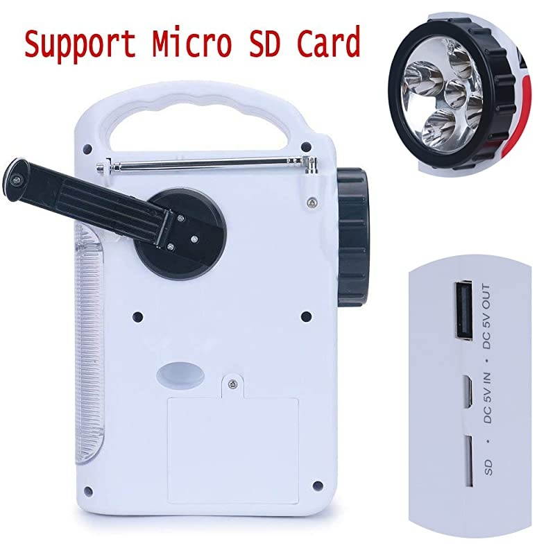 IS399 Real NOAA Alert Weather Radio Lantern Solar Crank Emergency AMFMSWNOAA Radio TF Card Speaker 5 LEDs Flashlight 8 Headlamps 2300mAh Rechargeable Power Bank for Cellphone