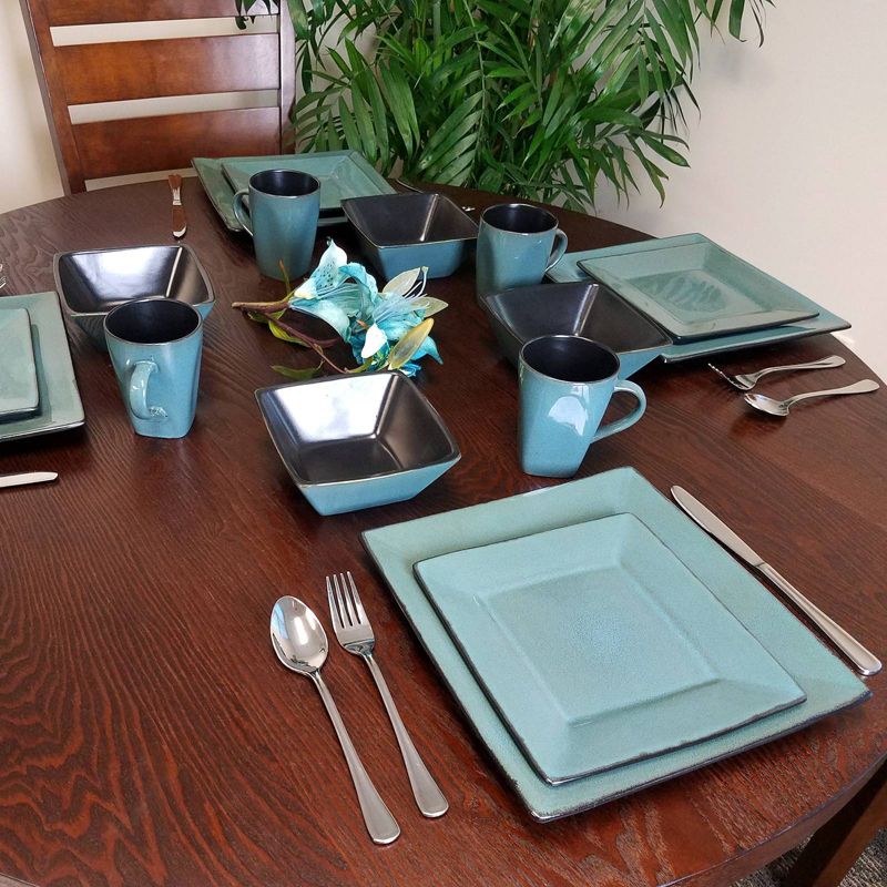 Gibson Elite 16pc Stoneware Overseas Kiesling Dinnerware Set Blue/Black