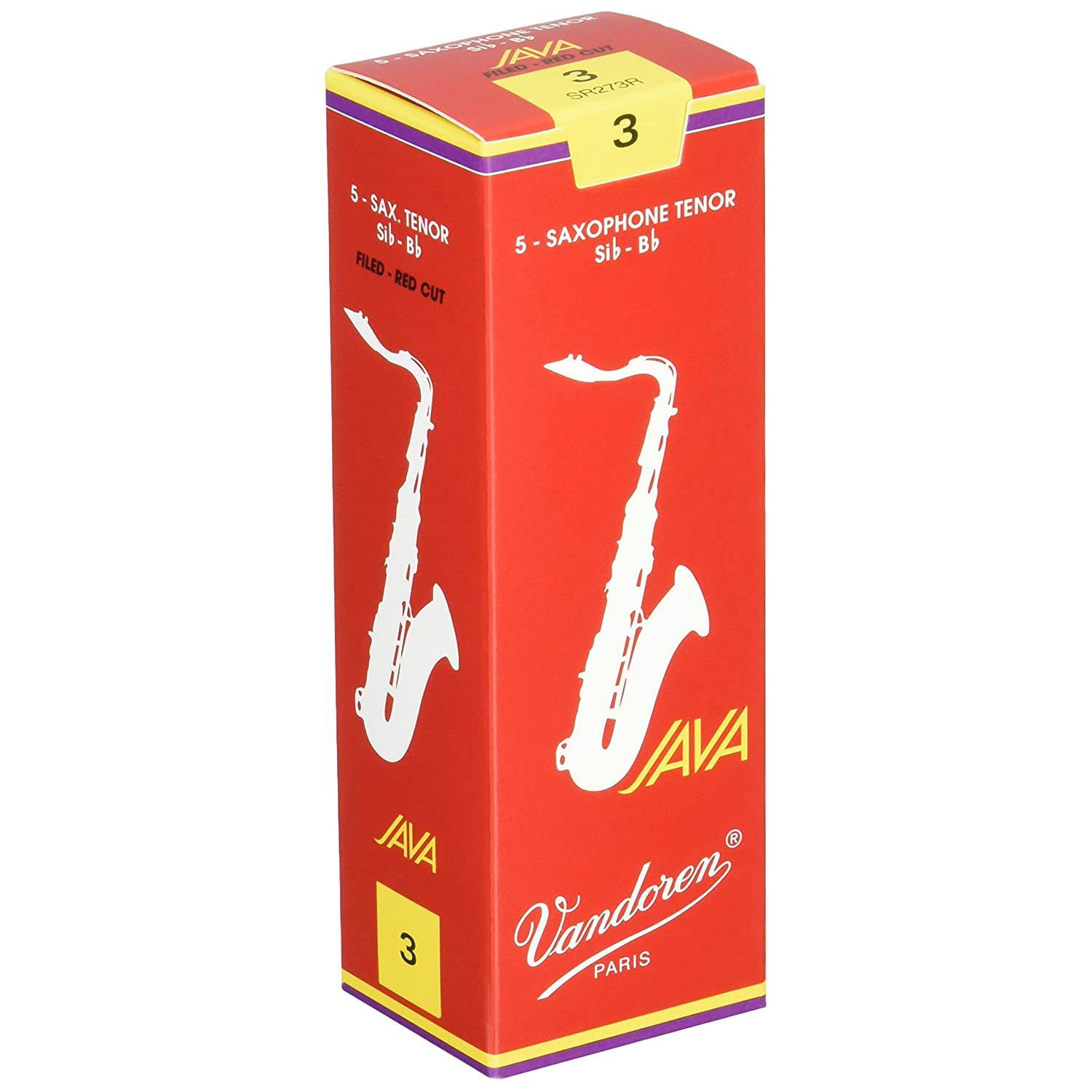 Vandoren SR273R Tenor Sax JAVA Red Reeds Strength 3; Box of 5