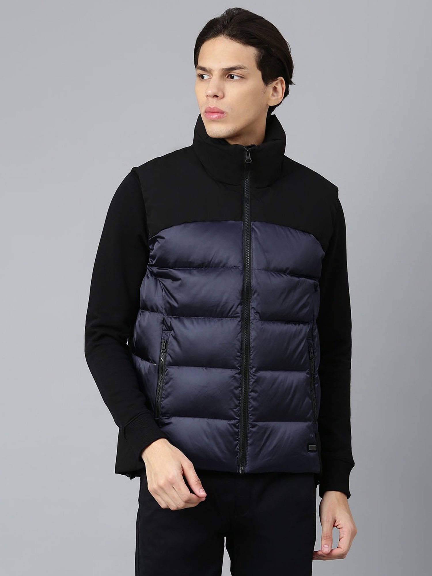 Woods Black & Navy Regular Fit Quilted Jacket