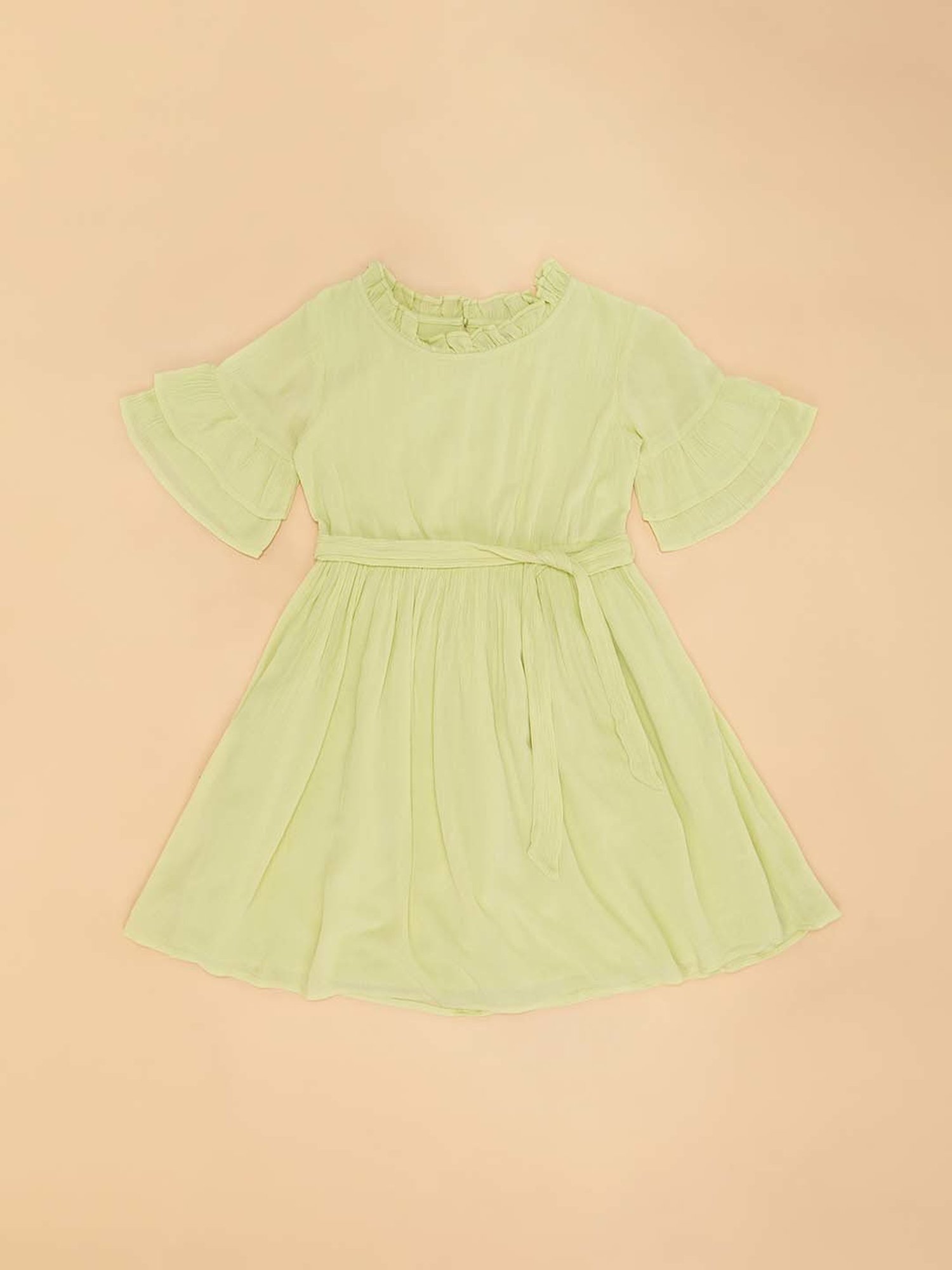 YU by Pantaloons Kids Lime Yellow Cotton Flared Fit Dress