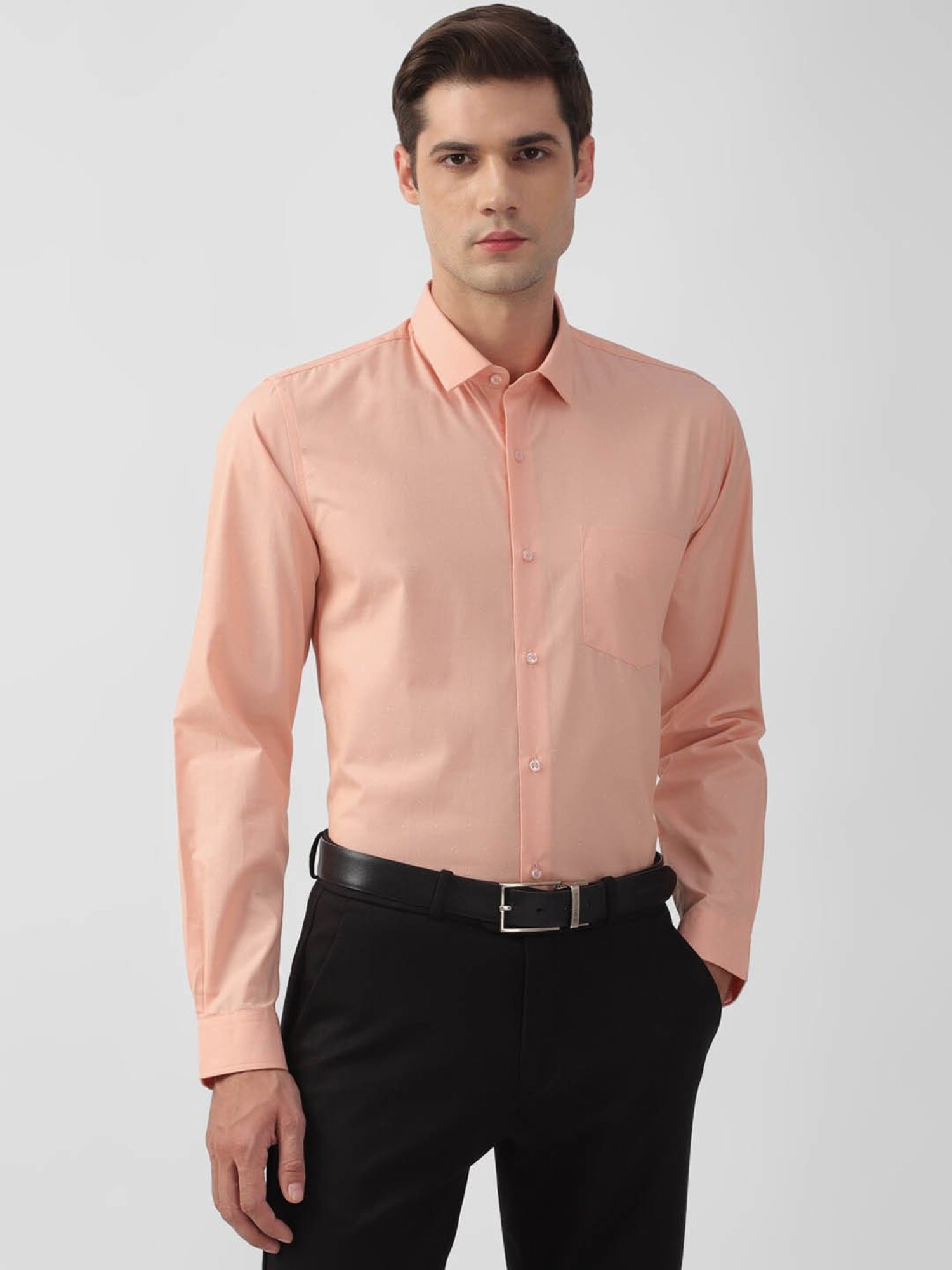 Peter England Peach Slim Fit Texture Shirt
